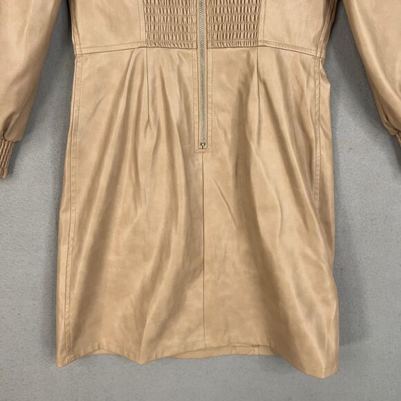 7 For All Mankind Dress Womens XS Tan Faux Leather Square Neck Puff Sleeve Mini - Picture 10 of 14